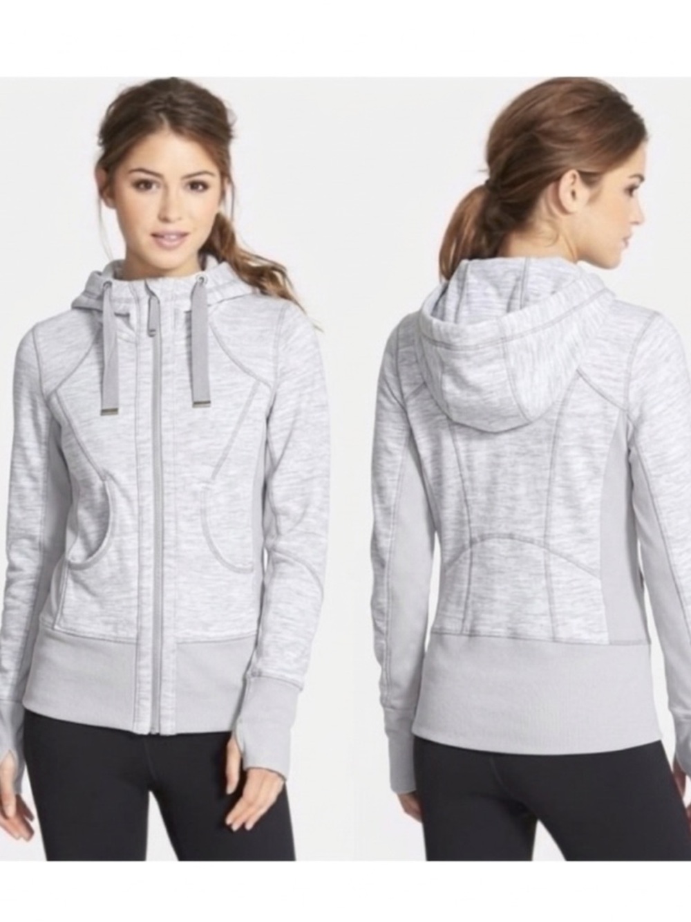 Zella Pretty Moon Dust Light Gray Zip Jacket Hoodie | XS